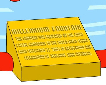 The dedication plaque at the front of the fountain.